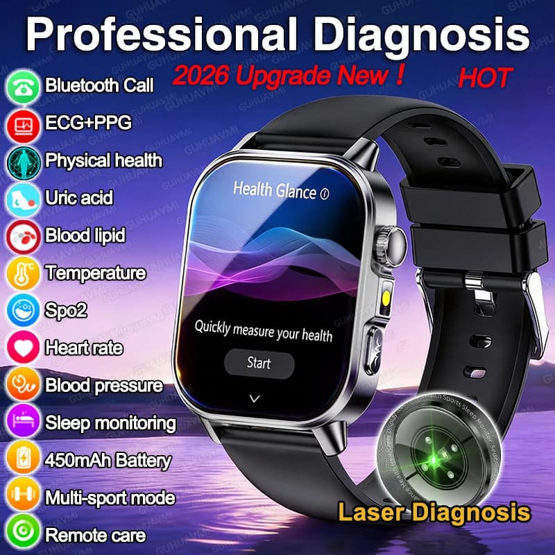 New Smartwatch 2026 with Laser Diagnosis, Body Analysis, Blood Pressure, Lipidi, Urico Acid, ECG, Cardiac Frequency, Health Tracker for Men and Women