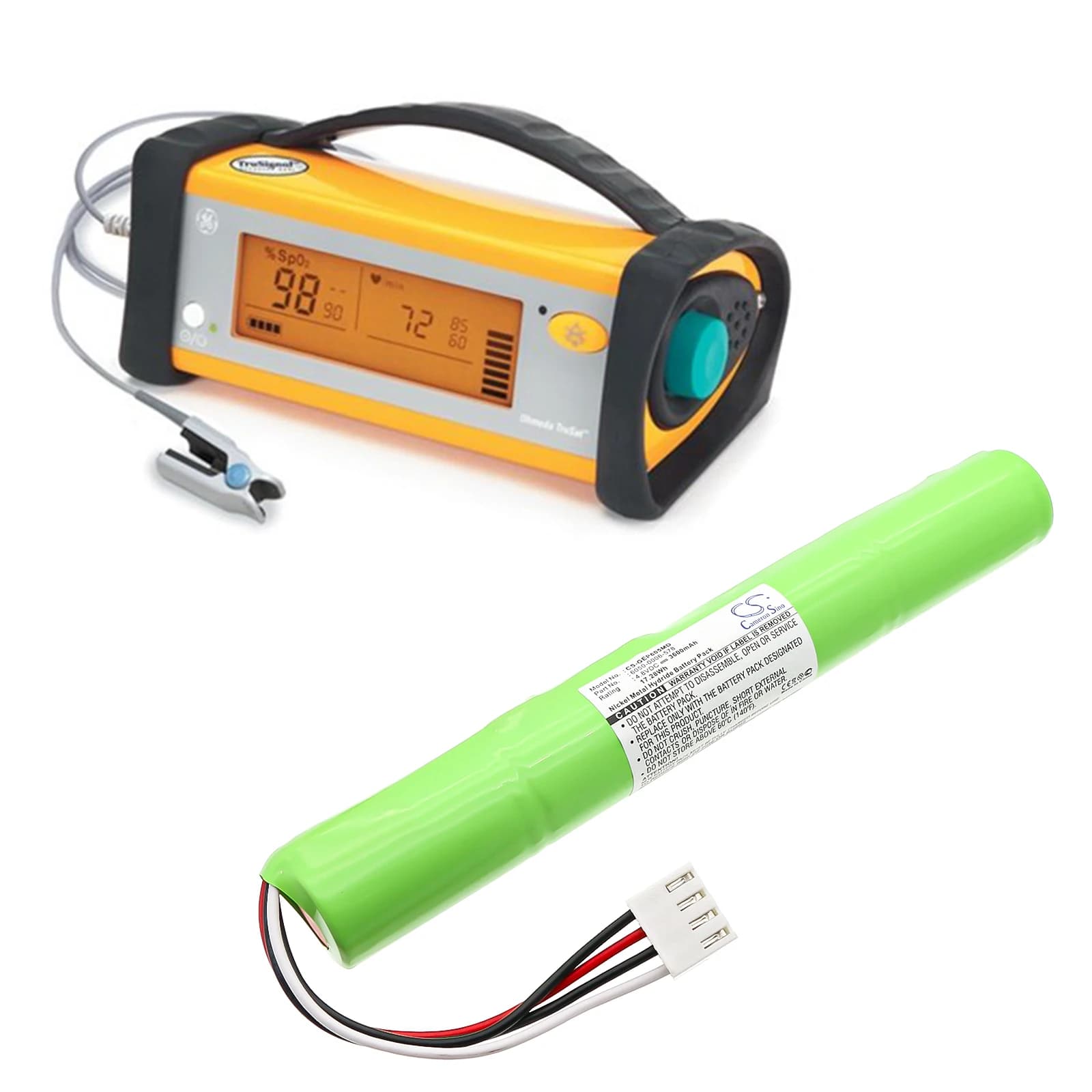 Ni-MH Medical Battery for Datex Ohmeda, GE | 4.8V, 3600mAh | Compatible Model TruSat Pulse Oximeter, Datex ohmeda