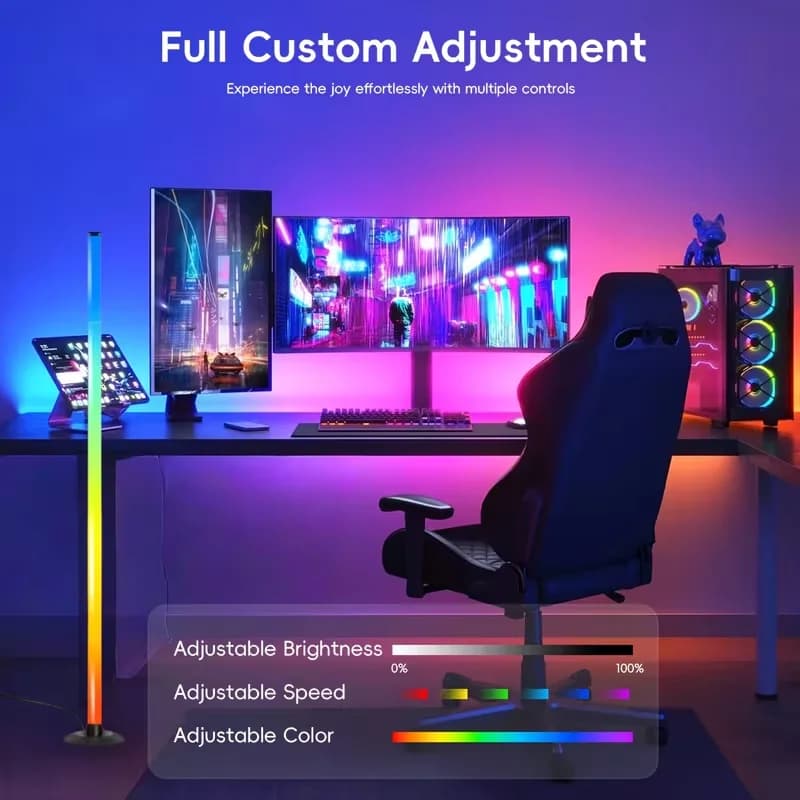 Lampada da Terra Angolare Smart LED RGB con Controllo Remoto e App, Sincronizzazione Musicale, Timer, Illuminazione d'Atmosfera Moderna per Soggiorno e Gaming