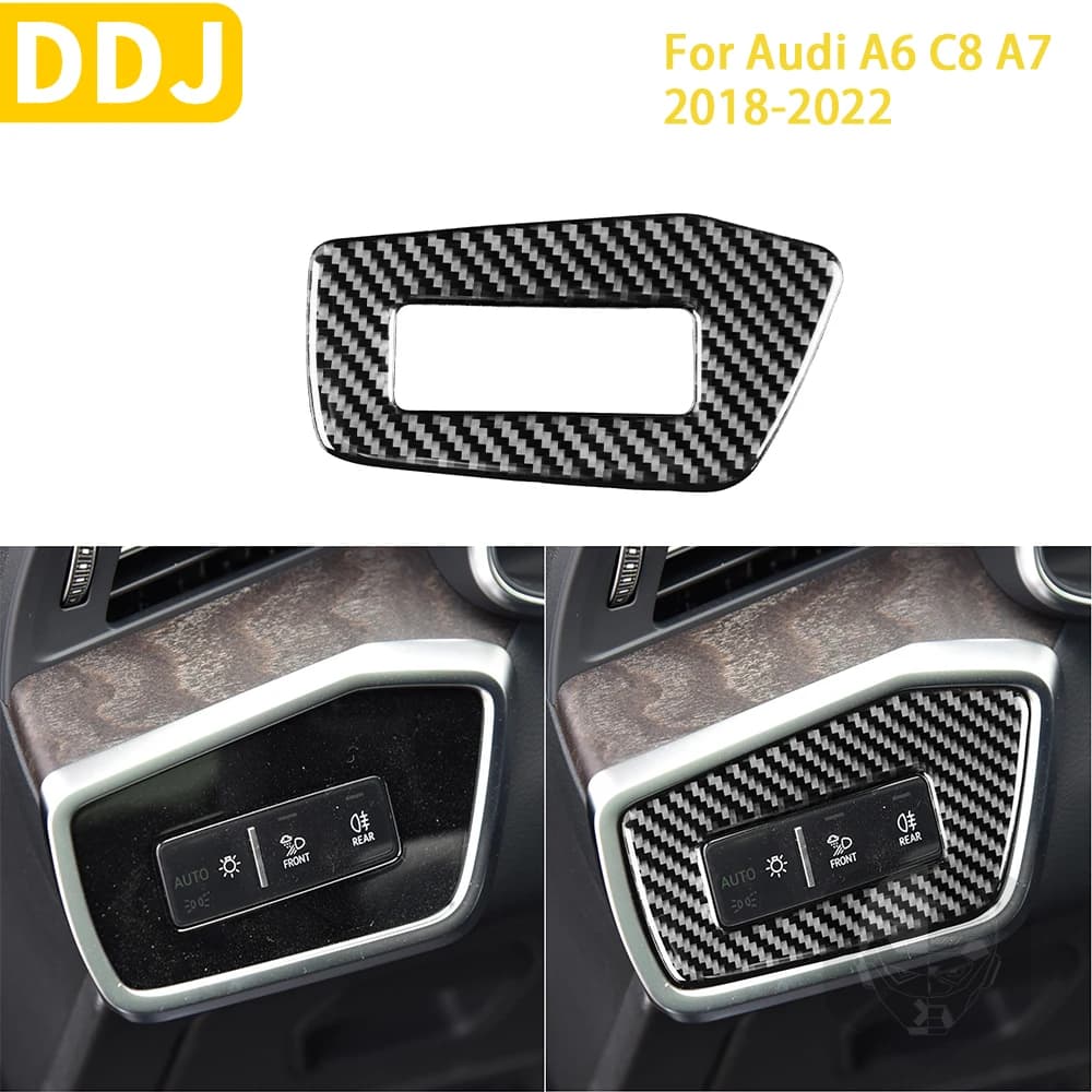 For Audi A6 C8 A7 2019 2020 2021 2022 car accessories lighthouse switch panel cover Trim carbon fiber stickers decoration