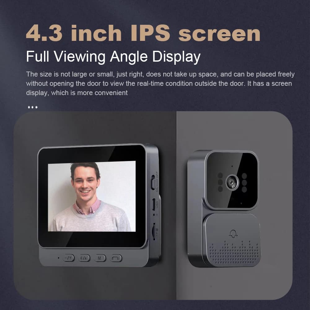 Videocitofono con Telecamera Spioncino 1080P, Visione Notturna IR, Campanello Domestico 2.4G con Schermo IPS da 4.3 Pollici per Interni ed Esterni