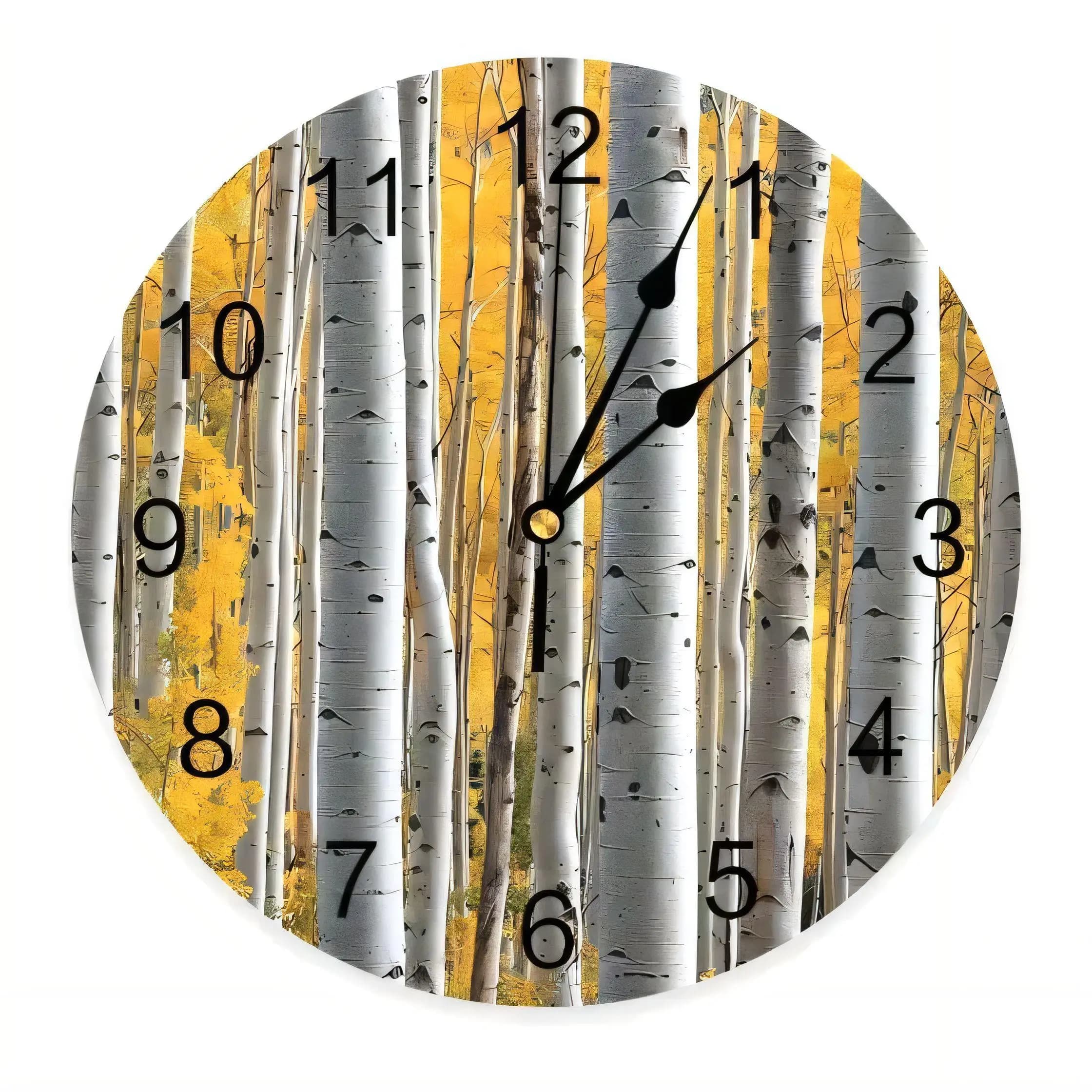 Modern Wall Clock, Aspen Autumn Forest Photographic Print, Silent Non Ticking Battery Operated Home Office Decor