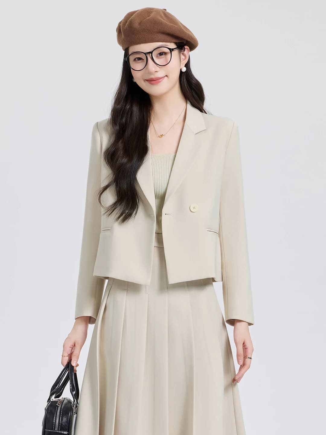 Professional Short Suit Set Women's Autumn Fashion Elegant Lady Style Two-Piece Outfit with Half-length Skirt Long Sleeve