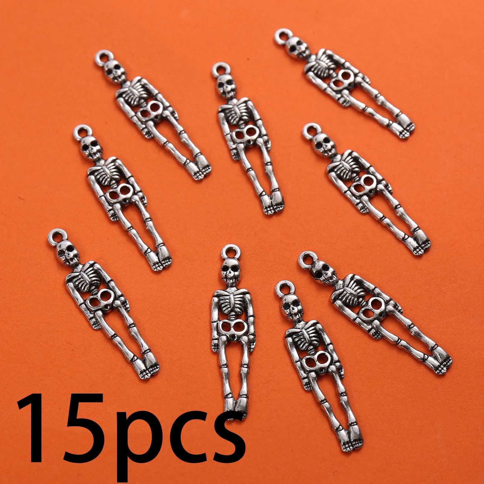 15-Piece Set of Full-Body Human Skeleton Pendants, Vintage Distressed 3D Skeleton Mini Pendants, Suitable for DIY Bracelets, Necklaces, and Earrings, Dark-Style Personalized Handmade Beaded Jewelry Accessories