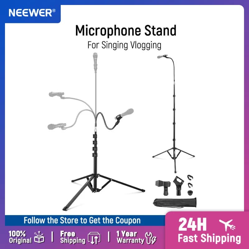 NEEWER Microphone Support with Flexible Arm Microphone Arm Support for Floor Tripod Clip for Microphone for Voice Vlogging Max load MS010