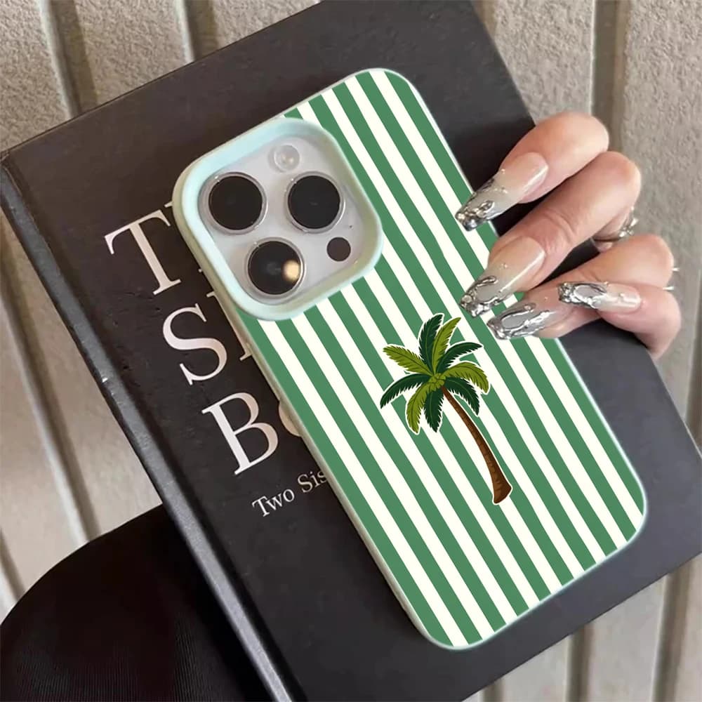 Coconut Tree Stripes Phone Case For iPhone Air XR XS X For iPhone 16 15 17 14 13 12 11 Pro Max 15 16 14 Plus Lychee Full Funda