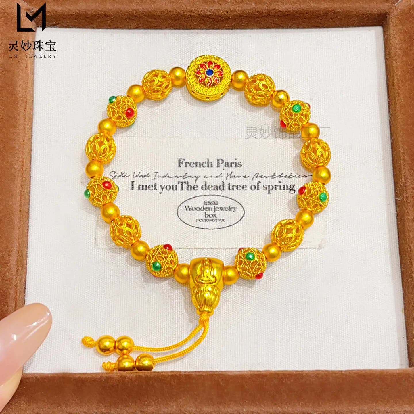 Sturdy Wear-resistant Enamel Hollow Tassel Bracelet For Women 24K Gold AU999 resist daily abrasion and accidental bump impact