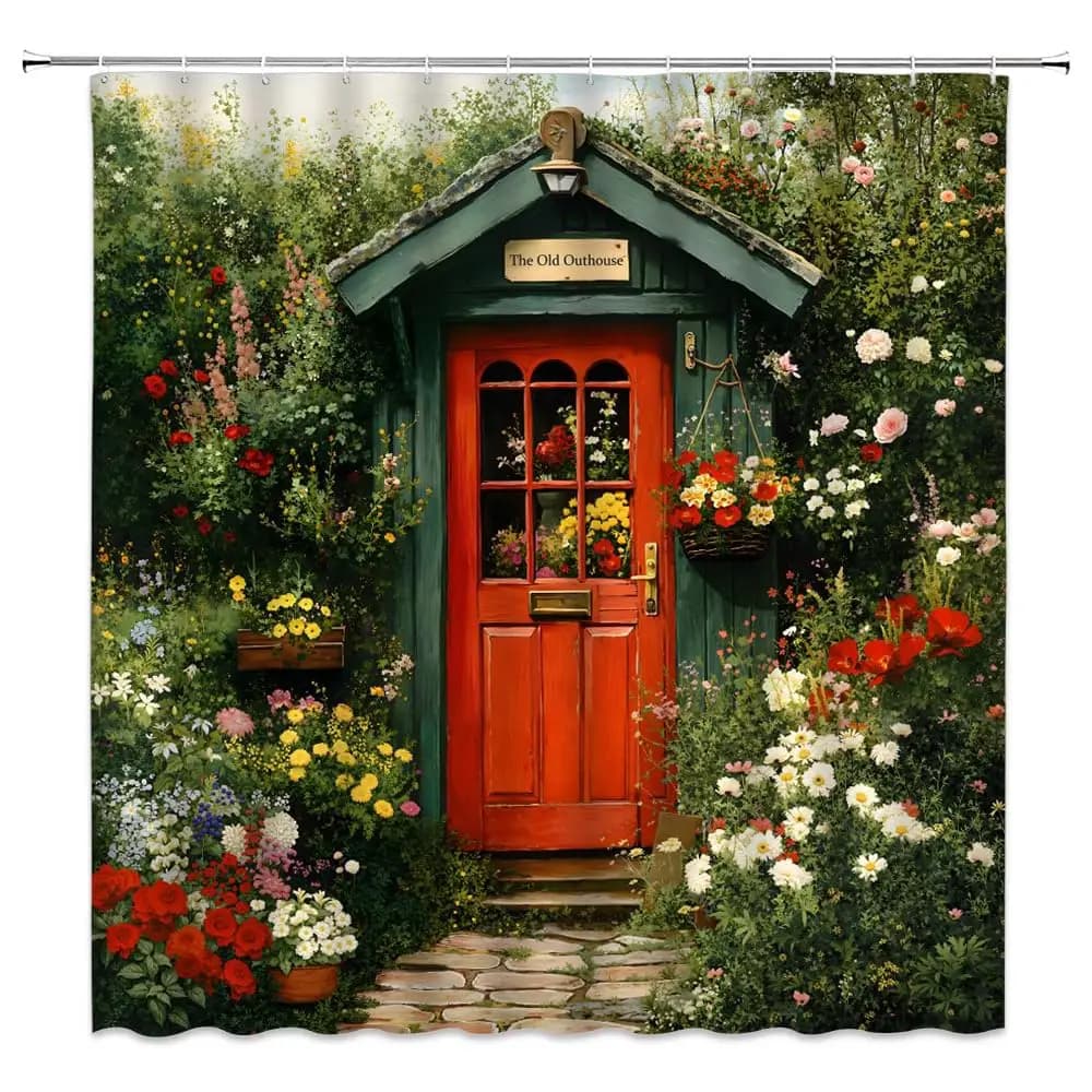 Farmhouse Floral Shower Curtain, Nature Wildflower Botanical Flower Shower Curtains with Hooks,Spring Country Theme Bath Curtain