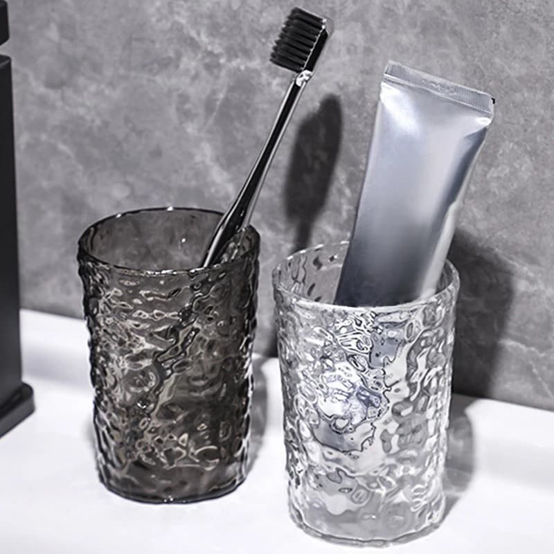 Bicchiere Portatile in Plastica per Spazzolino e Collutorio con Manico, Tazza Trasparente per Bagno e Casa, Porta Spazzolino