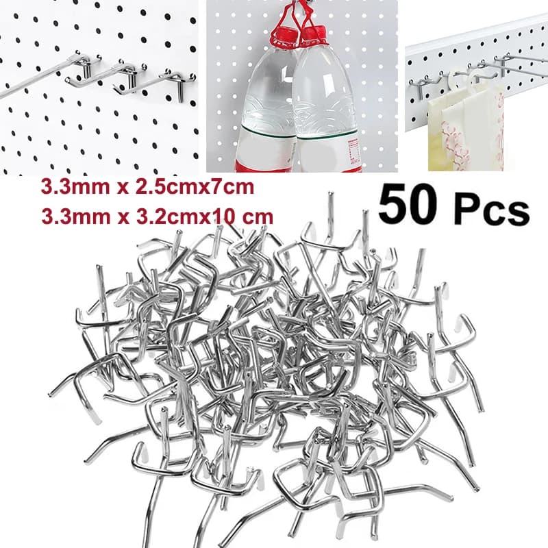 50 Pezzi Ganci in Acciaio al Carbonio 3,3mmx5cm per Pannelli Forati, Ganci per Garage, Officina, Organizzazione e Esposizione, Ganci in Acciaio per Stoccaggio