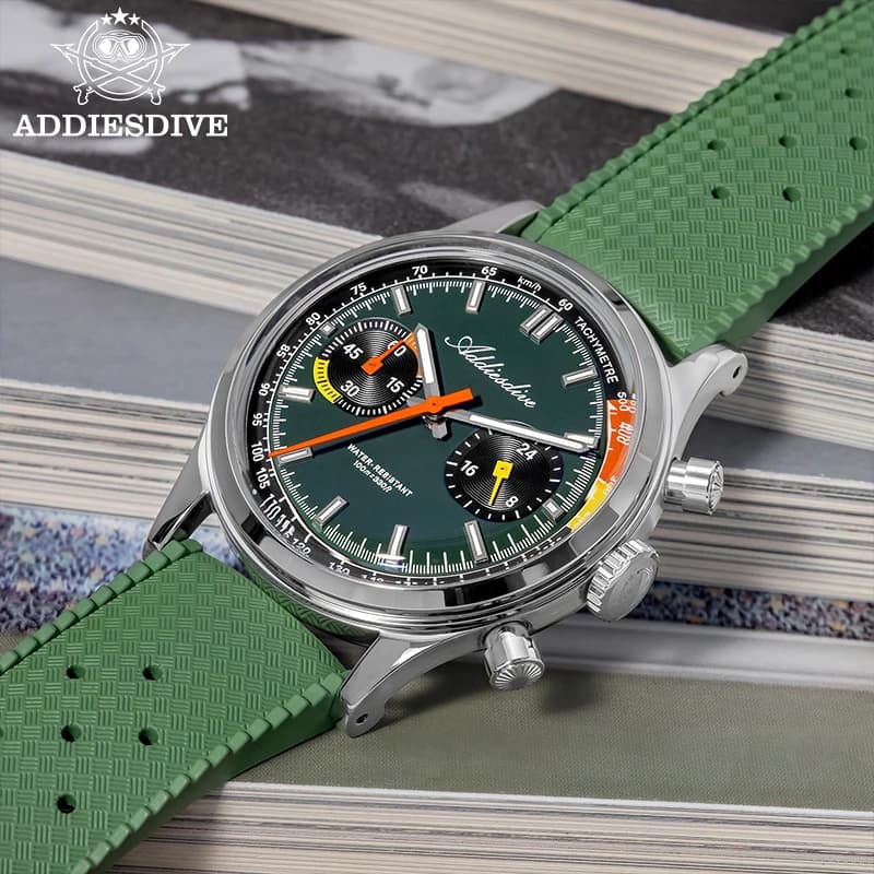 ADDIESDIVE Cronografo VK64 Orologio da uomo Nuovo orologio al quarzo in gomma fluorocarbonica super luminosa da 38 mm 10 bar impermeabile AD2529 BGW9