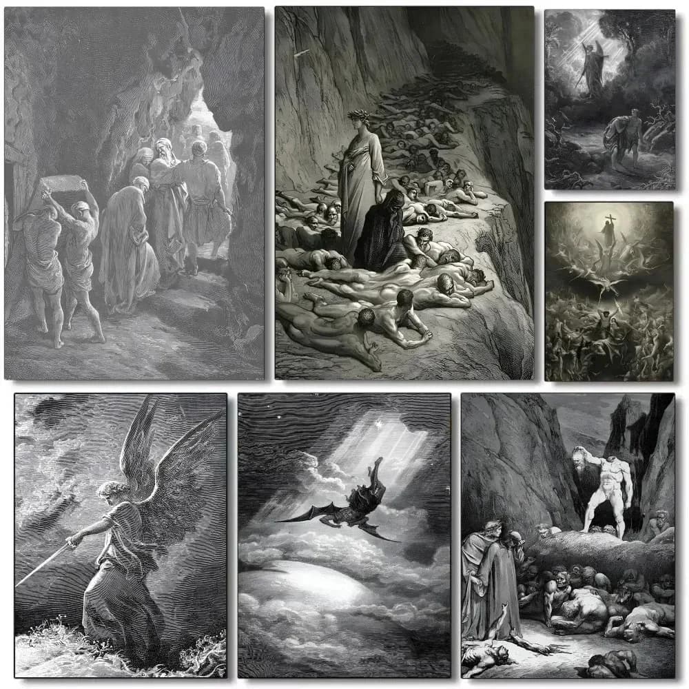 Gustav Dore Satan Paradise Lost Monster Wall Art Poster Canvas Painting Coffee House Bar Room