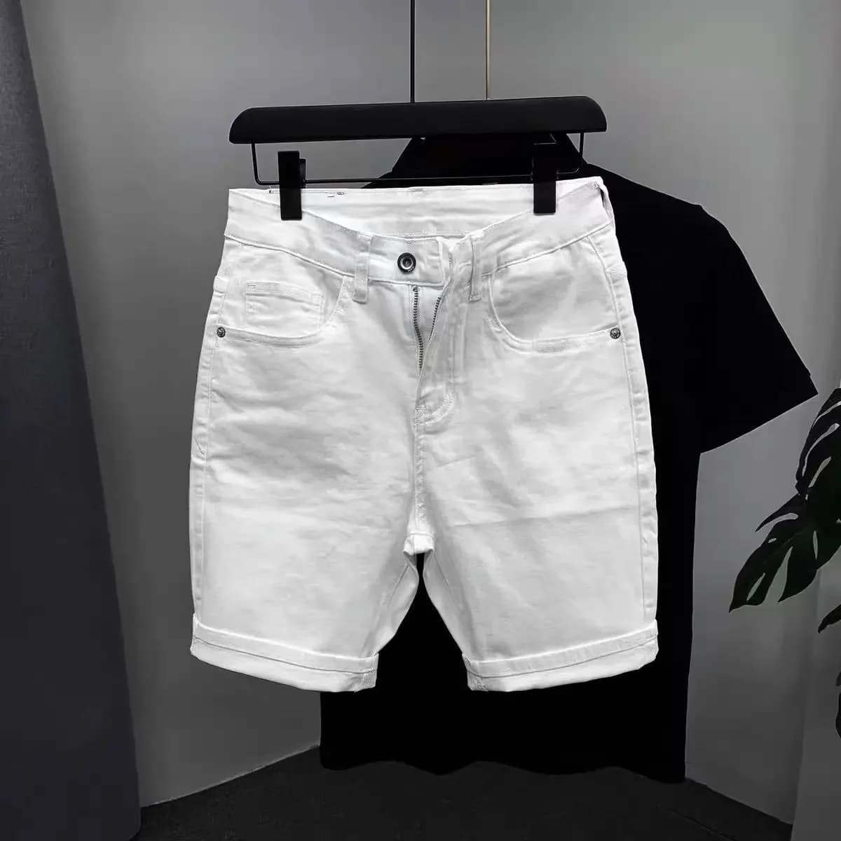Pantaloncini Jeans Slim da Uomo con Tasche, Shorts in Denim, Jorts Harajuku Vintage con Bottoni, Estivi di Lusso Sottili