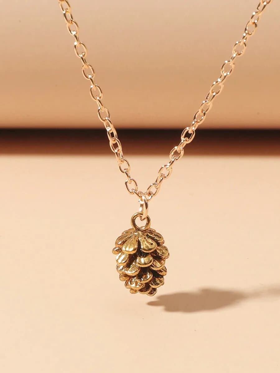Pine Cone Shaped Pendant Necklace with Delicate Chain Design