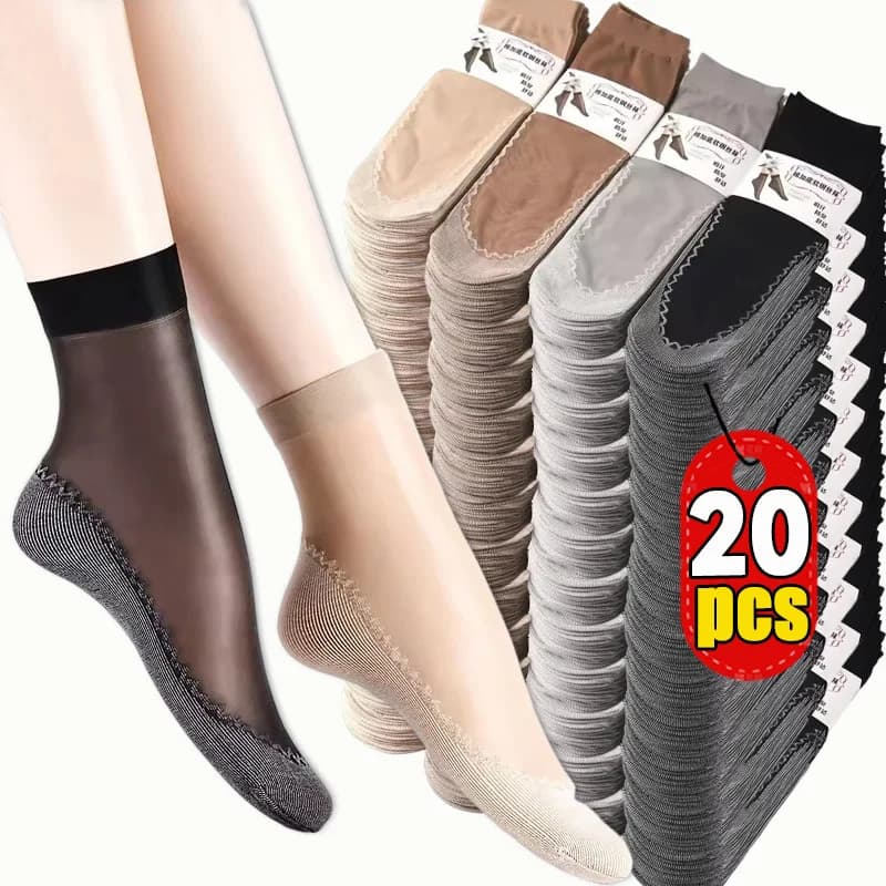10pais New Summer Thin Breathable Silk Socks for Women Girls Mesh High Elastic Non-Slip Bottom Splice Socks Anti-snag Short Sock