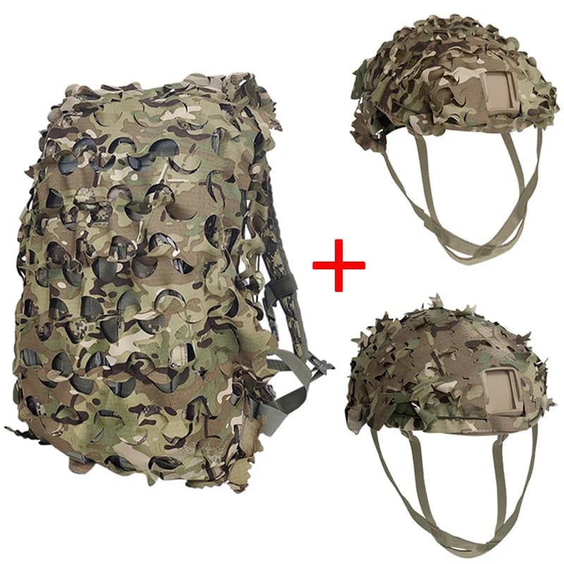 Kit di copertura per casco zaino in rete mimetica 3D Maglia mimetica tagliata al laser per zaino da caccia Accessori per caccia con casco tattico Airsoft