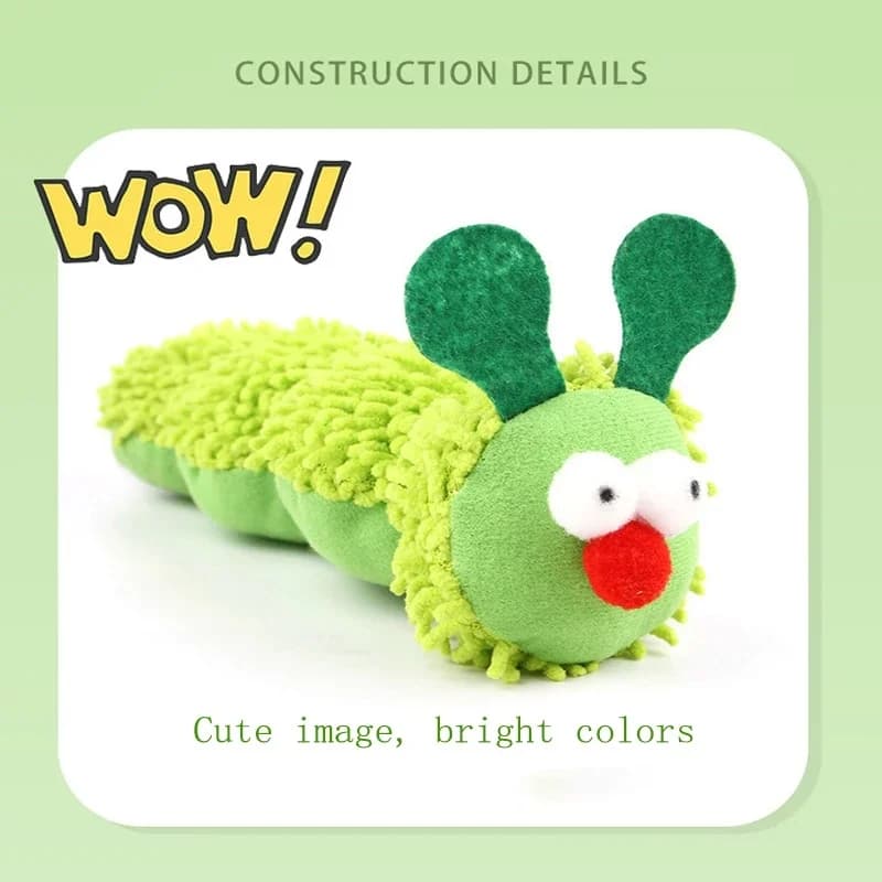 Plush Caterpillar Cat Toy with Catnip and Crinkle Paper Bite-Resistant Teeth Cleaning Self-Entertaining Pet Toy