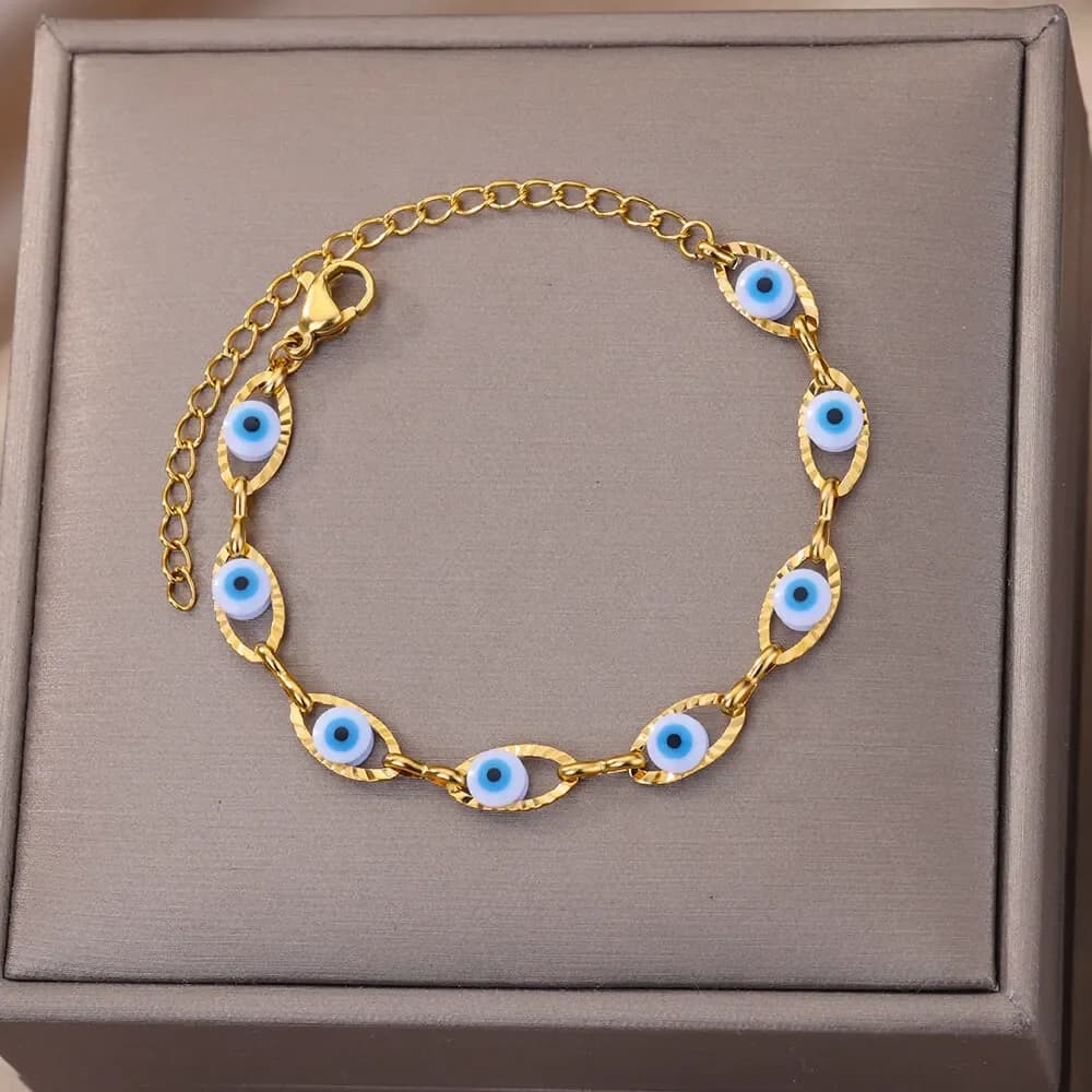 Braccialetti Gotici con Occhio Arcobaleno per Donne, in Acciaio Inossidabile Color Oro, Bracciale con Ciondolo Demone Turco, Gioielli Estivi da Spiaggia