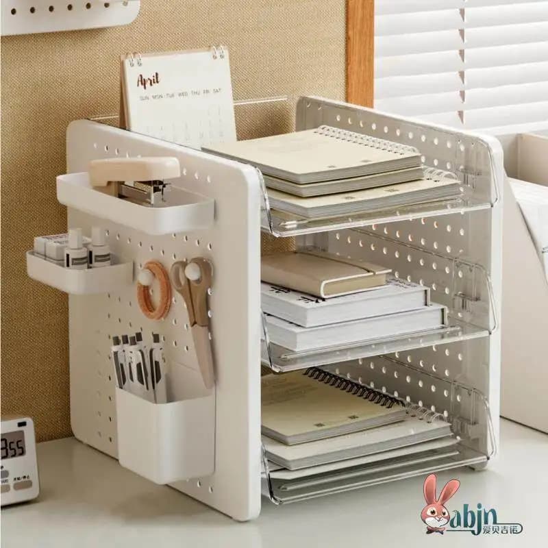 Organizer da Scrivania in Stile Giapponese, Scaffale per Documenti e Libri, Libreria per Studenti, Soluzione di Archiviazione con Pannello Forato