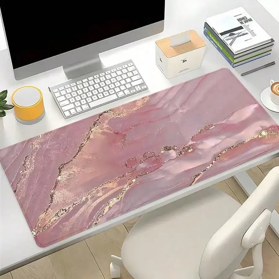 Tappetino per mouse da gioco in marmo rosa, tappetino per mouse dorato, tappetino da scrivania grande ed esteso con bordo cucito, base in gomma antiscivolo per l'arredamento di casa e ufficio, tappetino da scrivania 35. 4x15. 7 Pollici