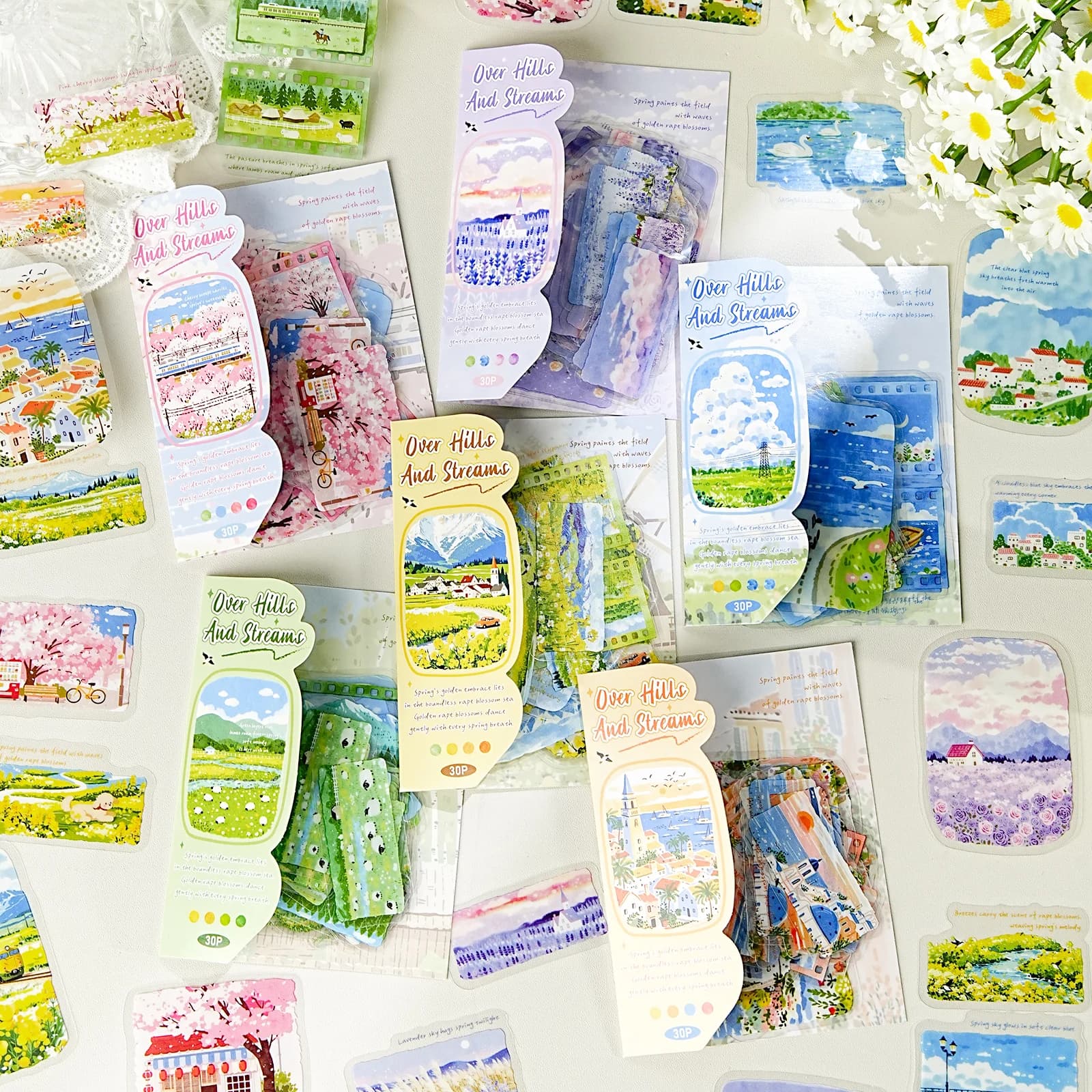 Etori Life Mountain and River Series Ins Cartoon Landscape Collage Decorative Pet Sticker Pack Adatto per laptop, valigie, album fotografici, astucci per matite, biciclette, forniture per scrapbooking fatte a mano, accessori per la decorazione dell'ufficio, sacchetti di carta regalo per studenti, regali per feste e vacanze, articoli di cancelleria coreani, adesivi impermeabili