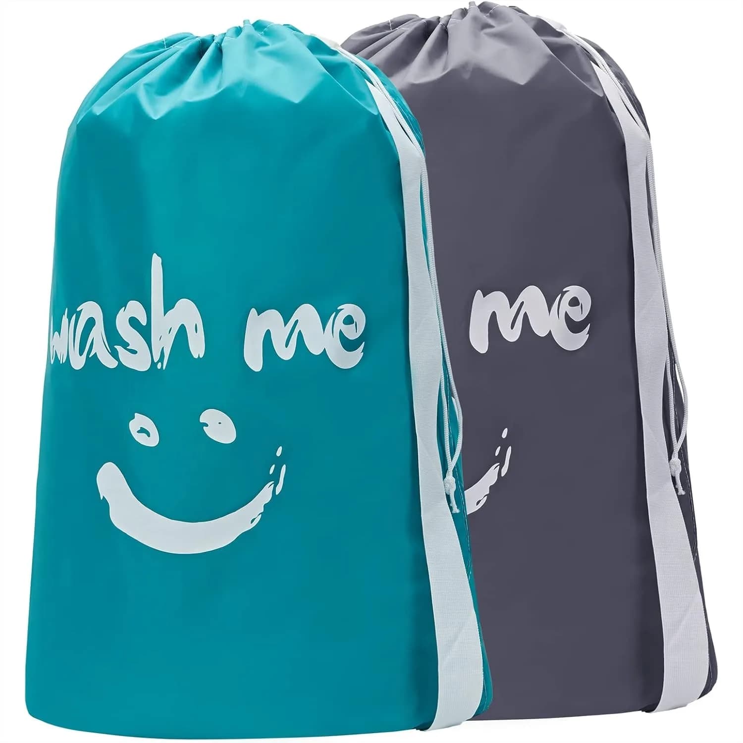Set di 2 Borse da Viaggio XL per Bucato con Tracolla, Organizzatore per Vestiti Sporchi, Contiene 4 Carichi, Grigio e Azzurro