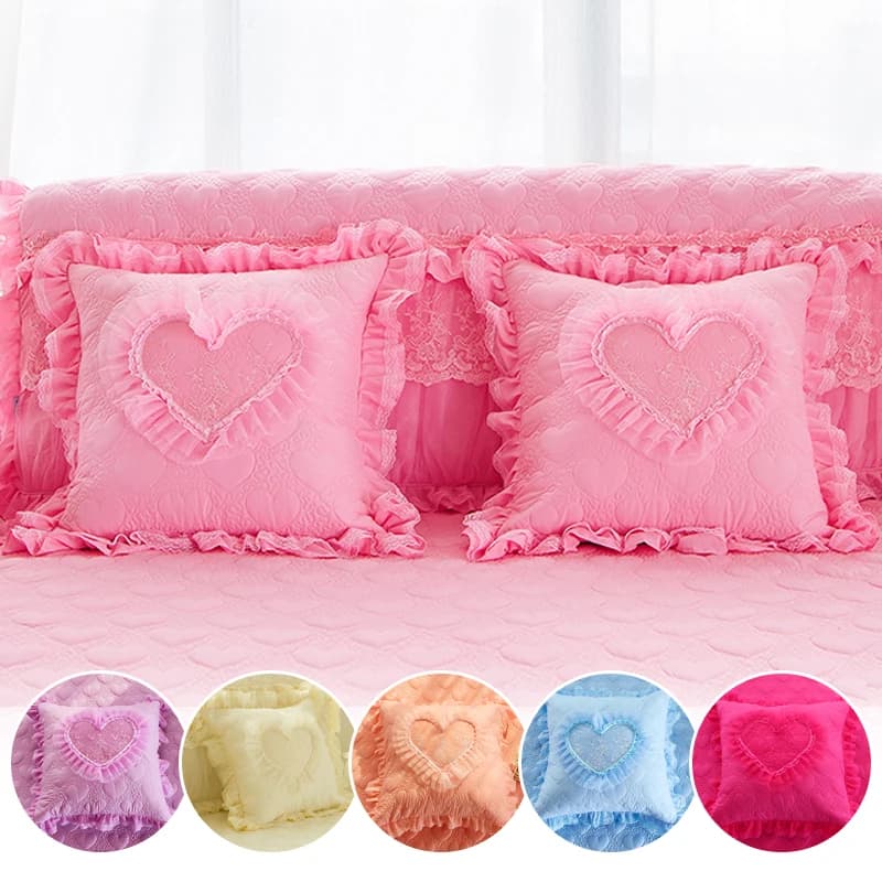 Stile europeo dolce ragazza cuore bordo in pizzo fodera per cuscino volant pizzo principessa federa matrimonio casa divano cuscini decorativi per auto