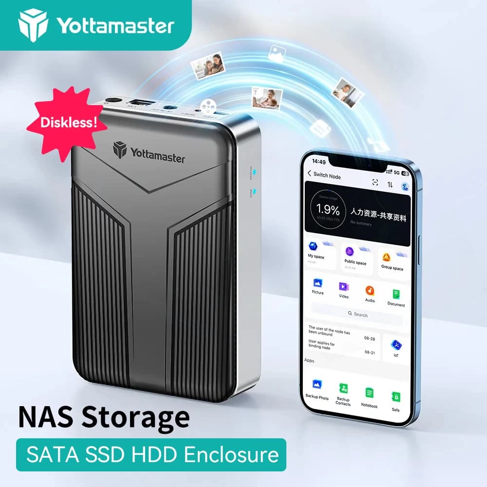 Custodia NAS cloud privata in rete Yottamaster per HDD SSD SATA da 2,5/3,5" Archiviazione attaccata nella rete Cloud privata personale