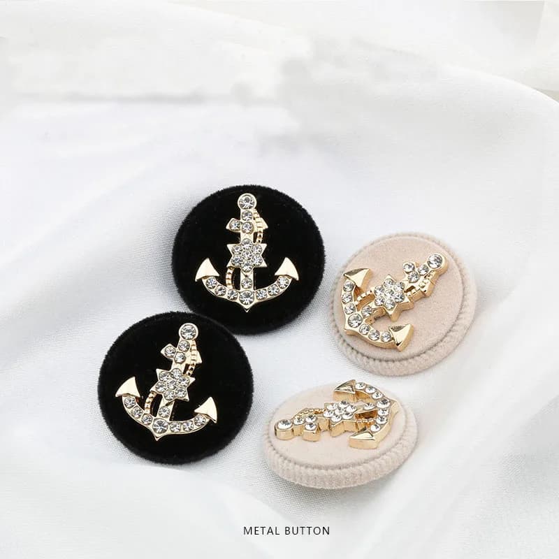6 pz/lotto 18-25mm floccaggio metallo intarsiato diamante bottone moda cappotto vestito cucito nero beige barca pulsante di ancoraggio B035