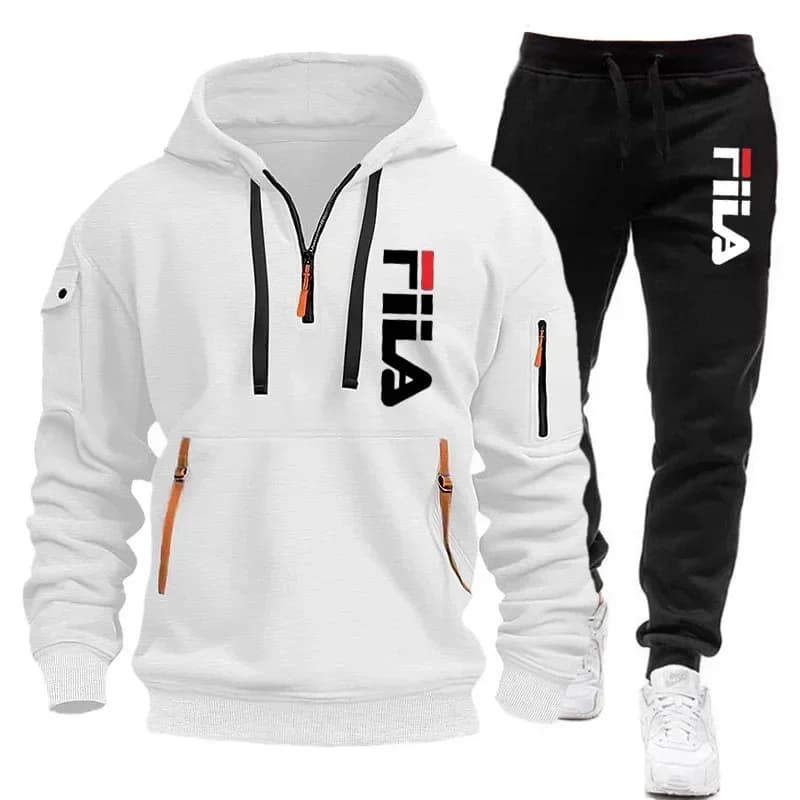 Men's sports suit autumn/winter 2026: hood sweatshirt and multi-task zipper + trousers, two-piece men's casual set