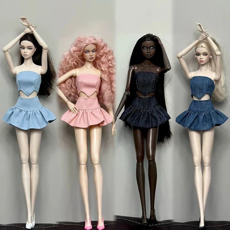 30cm Fashion Supermodel Spice Girl Denim Breasted Top + Short Skirt Suit Suitable For 1/6 BJD Dreamfan PP FR Xinyi DIY Dress Up