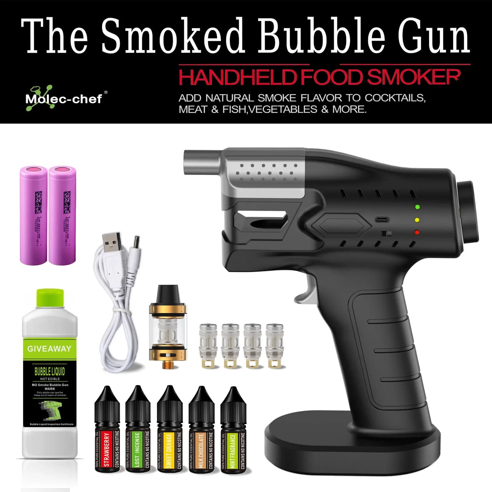 Pistola per Bolle di Fumo Aggiornata per Cocktail, Decorazione Bar, Accessori per Shaker con Volume di Fumo Regolabile