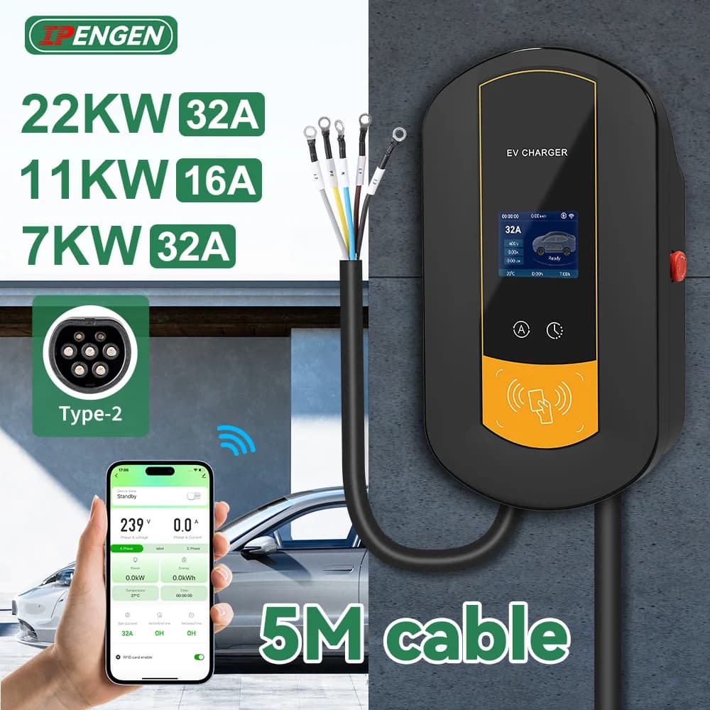 Stazione di ricarica IPENGEN Type2 EV 7KW /11KW / 22KW Caricatore per veicoli elettrici con scheda magnetica Controllo APP wireless 16A/32A Wallbox