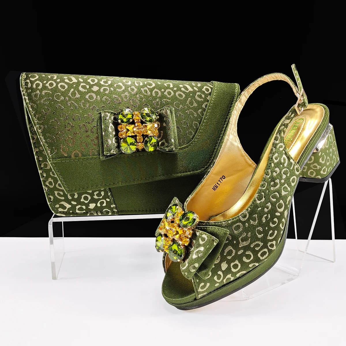 Doershow Set di scarpe e borse verdi italiane per la festa serale con pietre Borse in pelle italiana abbinate alle borse! HXG1-1