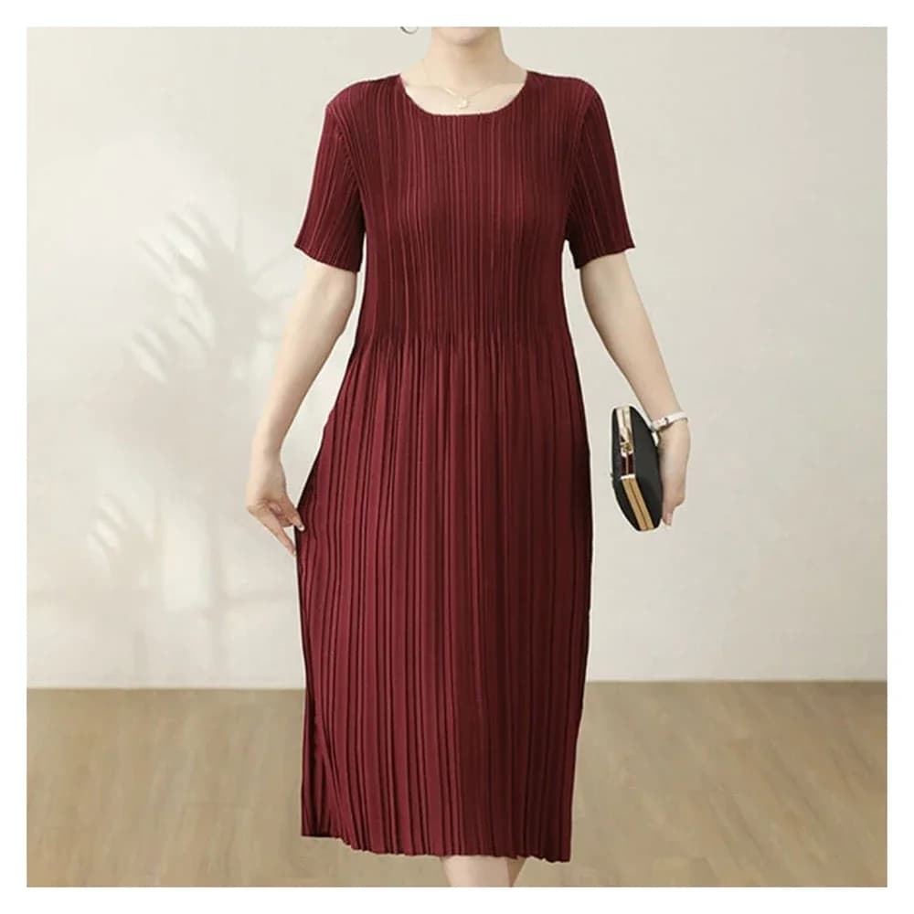 Women's folded dress in spring and summer 2025, new short sleeve shirt with round neck Dresses De Mujer Women's Clothing