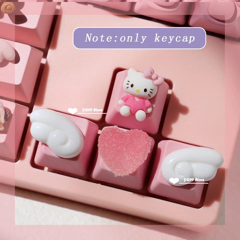 Simpatici copritasti traslucidi rosa nero bianco ali per Cherry Mx Switch tastiera meccanica fatta a mano chiave R4 gatto personalizzato copritasti fai da te