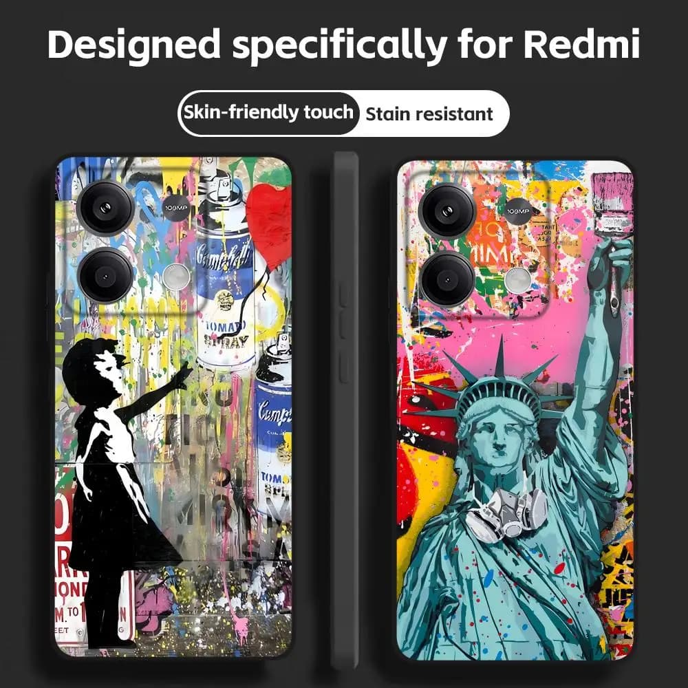 Banksy Graffiti Art Phone Case For Redmi Note 14 13 12 11 Pro Plus S 5G 14C A3 Soft Black Phone Cover