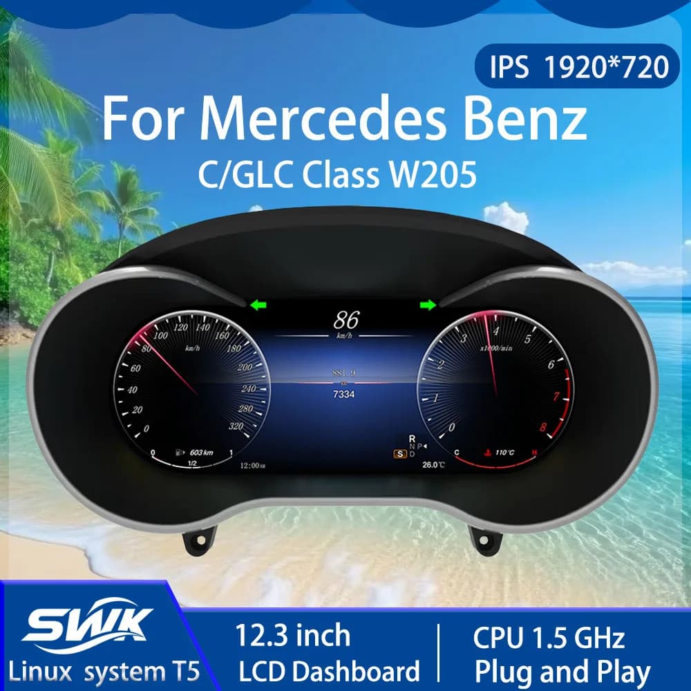 For Mercedes Benz class C/GLC W205 Auto smart LCD Dashboard Digitale 12.3 '' system linux Plug and Play High Performance