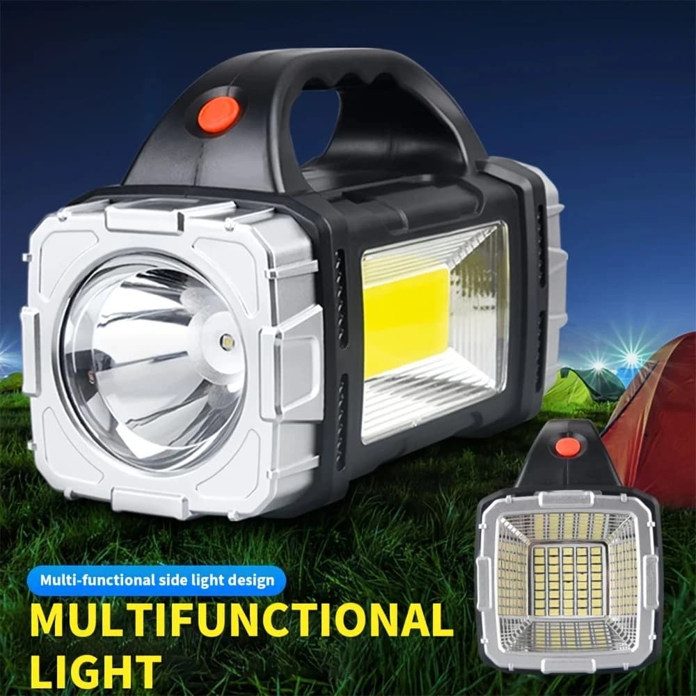 Powerful USB Rechargeable Portable Flashlight LED Solar Light with COB Working Light Mobile Phone Camping Lamp with 4 Marks Charge