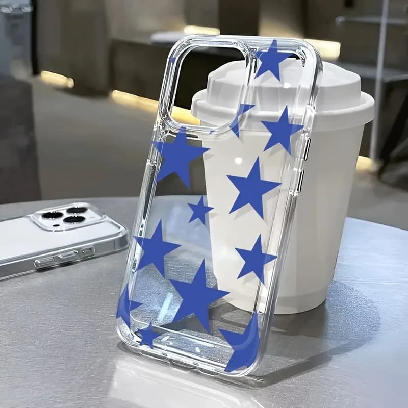 Blue pentagram phone case suitable for iPhone 17 16 15 14 13 12 11 Pro/Max/Plus transparent acrylic anti drop back cover