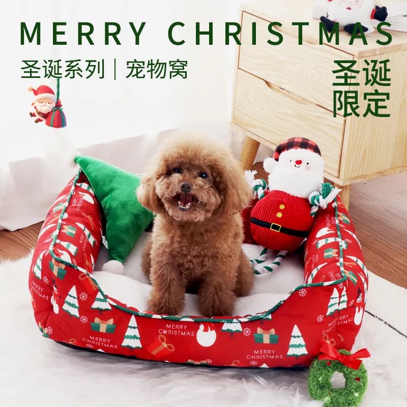 Christmas Pet Nest Dog Mat Small Dog Sleep Mat Cat Nest Winter Warmth Accessories Dog Beds for Small Dogs