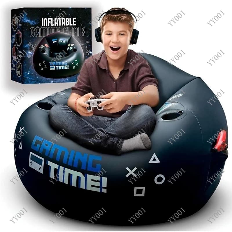 Poltrona da Gaming Gonfiabile con Portabicchieri e Tasca Laterale, Divano Gonfiabile Portatile per Giocatori
