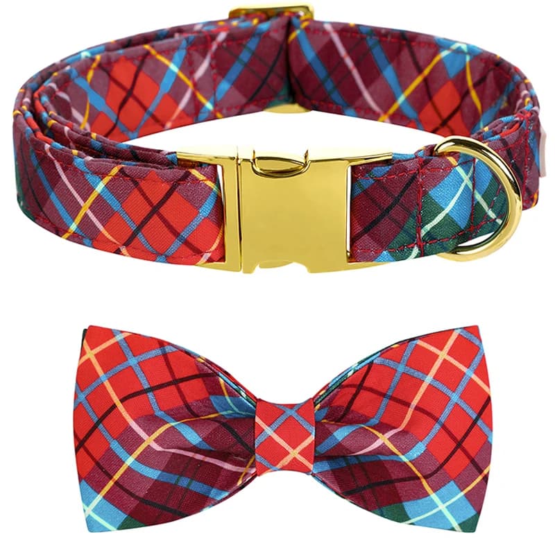 Collare per cani di natale con zampe in stile unico con fiocco collare per cani scozzese rosso blu collana per cuccioli carini per cani di taglia piccola e media
