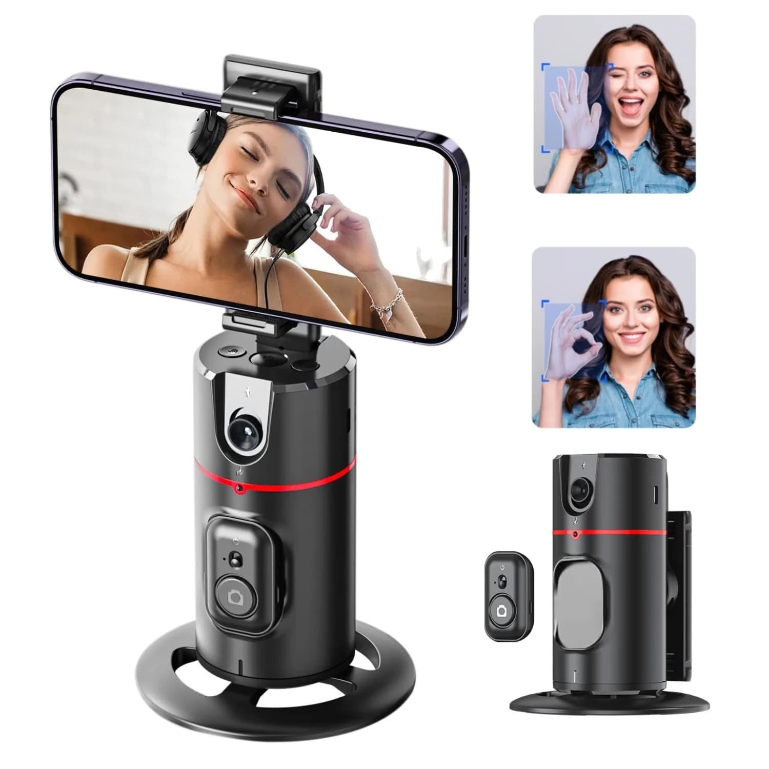 Automatic face tracking selfie stand, portable smart selfie stick with fill light,remote control,gesture control,no need for app
