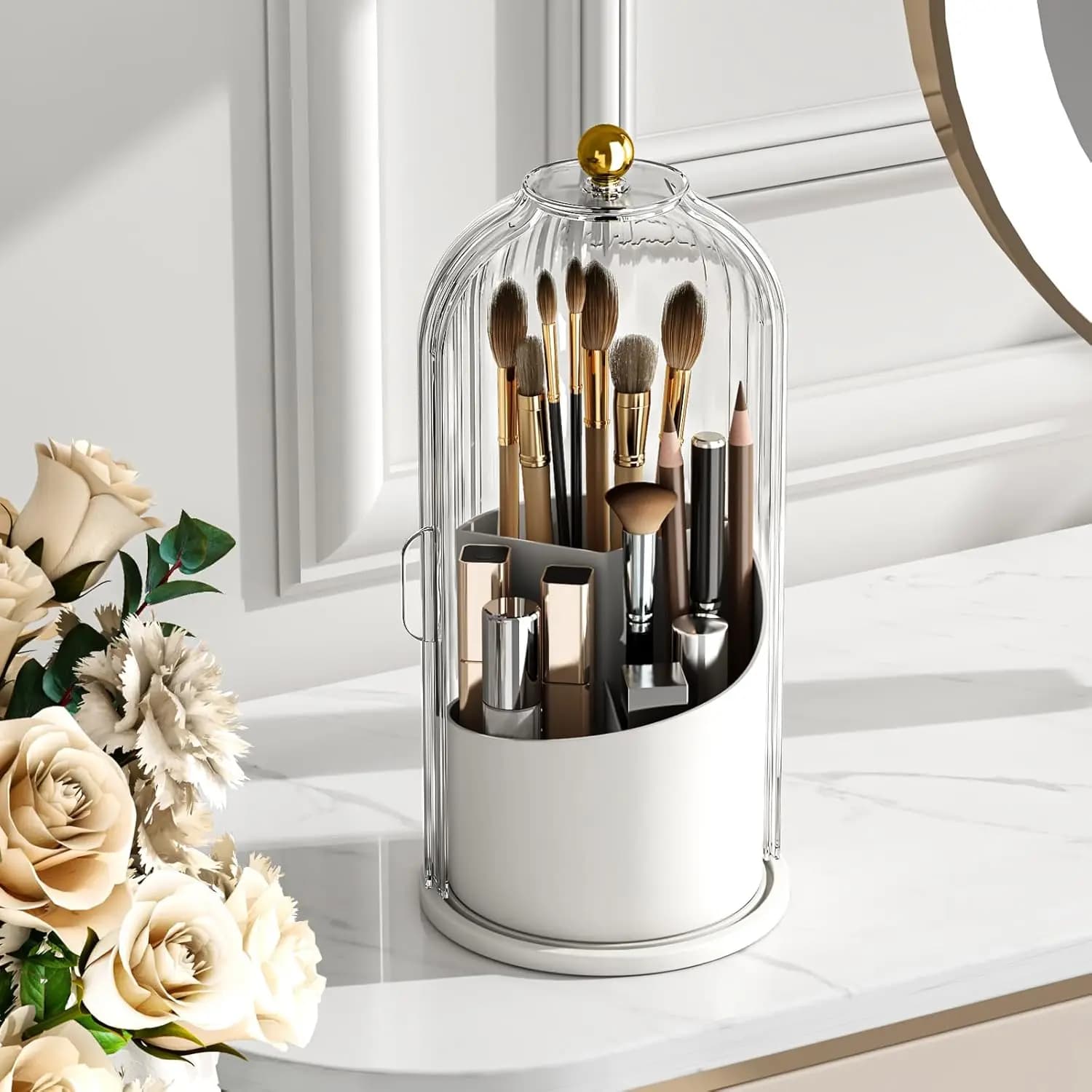 360 ° Door Makeup Brushes with Lid, Cosmetic Organizer of Luxury, Rossetti Door and Eyebrow pencils, Umbrella container