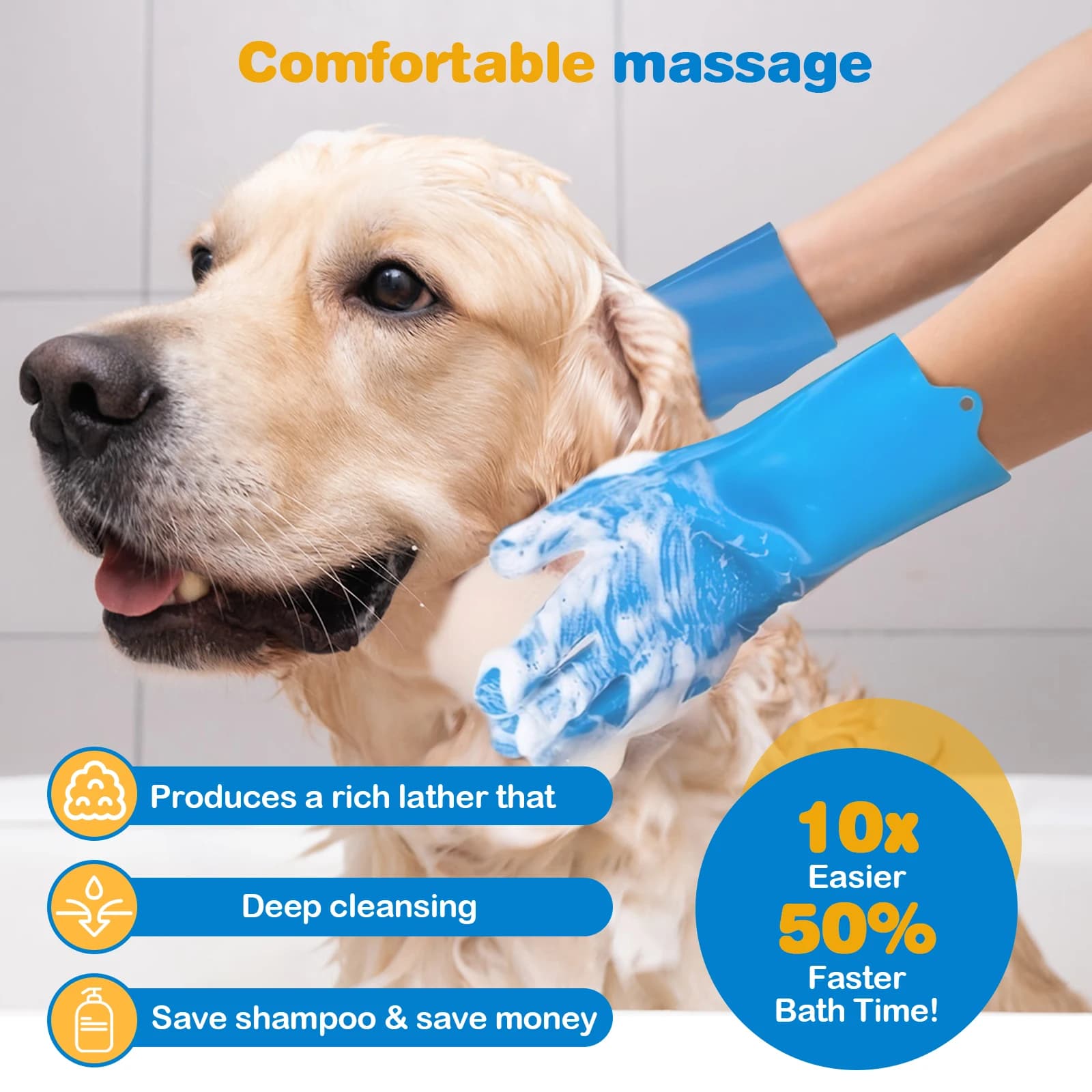 Kit per la Toelettatura degli Animali Domestici 6 Pezzi, Guanti in Silicone per il Lavaggio del Cane, Spazzolino da Denti per Cani, Guanti da Bagno per Cani, Spazzola per Shampoo per Cani, Accessori per il Bagno di Cani e Gatti
