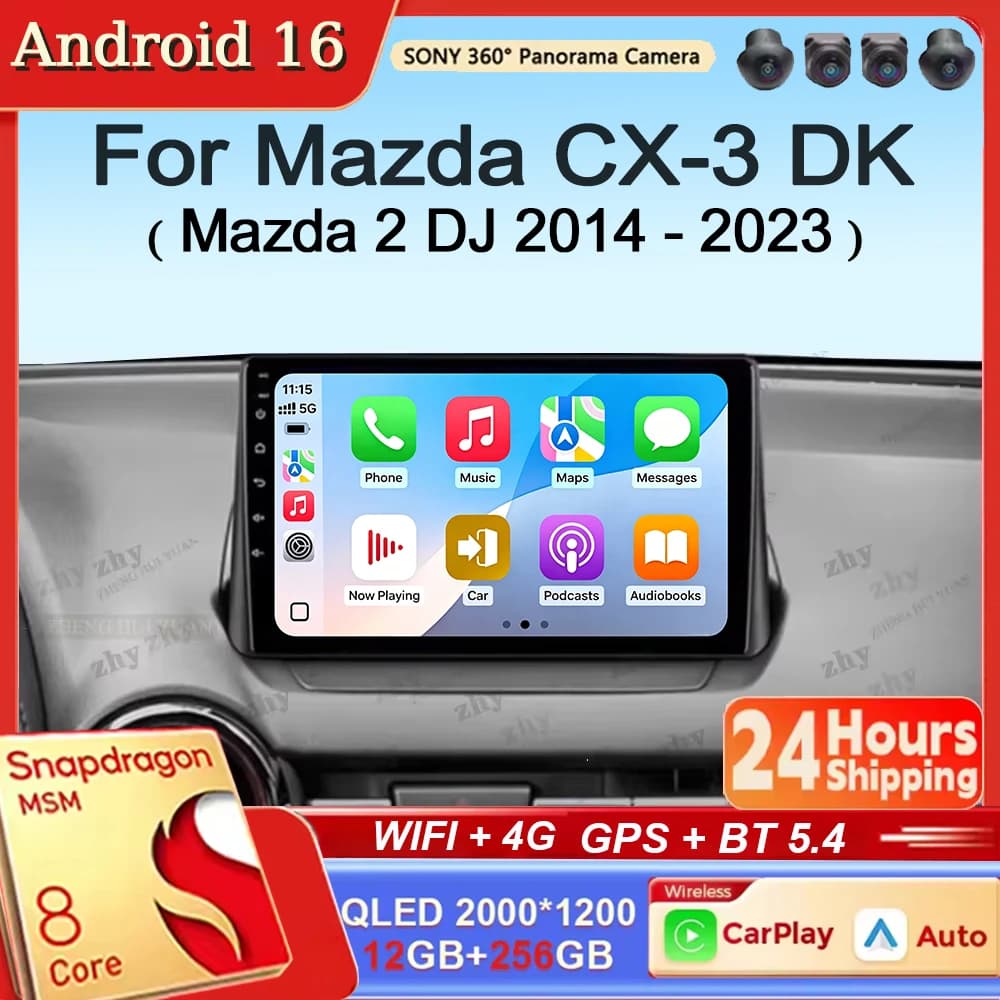 Android 15 Carplay Auto Per Mazda CX-3 DK Mazda 2 DJ 2014 - 2023 Autoradio Lettore Video Multimediale di Navigazione GPS No 2Din 2 Din