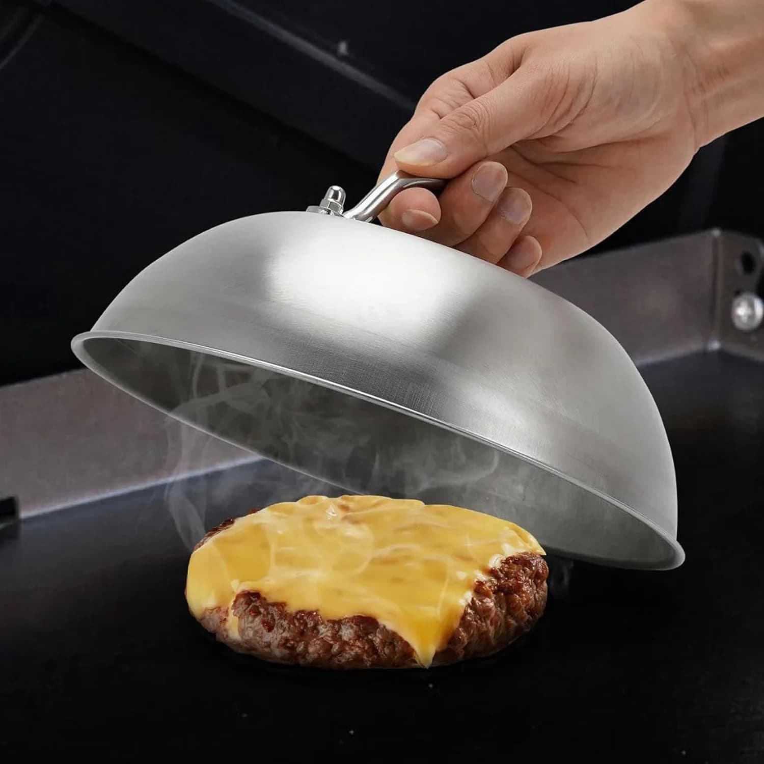 Set di 3 Coperchi in Acciaio Inox per Padelle, Barbecue, Hamburger, Coperchi Rotondi Universali per Ristoranti e Cucine