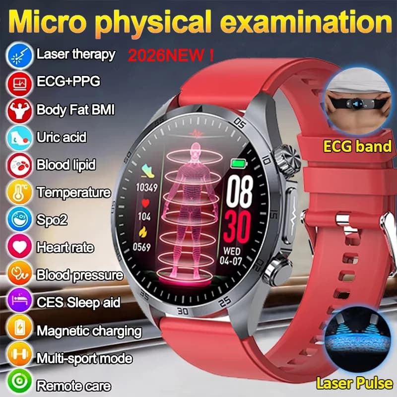 Nuovo Smartwatch 2026 con AI-GPT per Elettroterapia Laser, Monitoraggio Salute ECG+PPG, Pressione Sanguigna, Acido Urico e Grasso nel Sangue