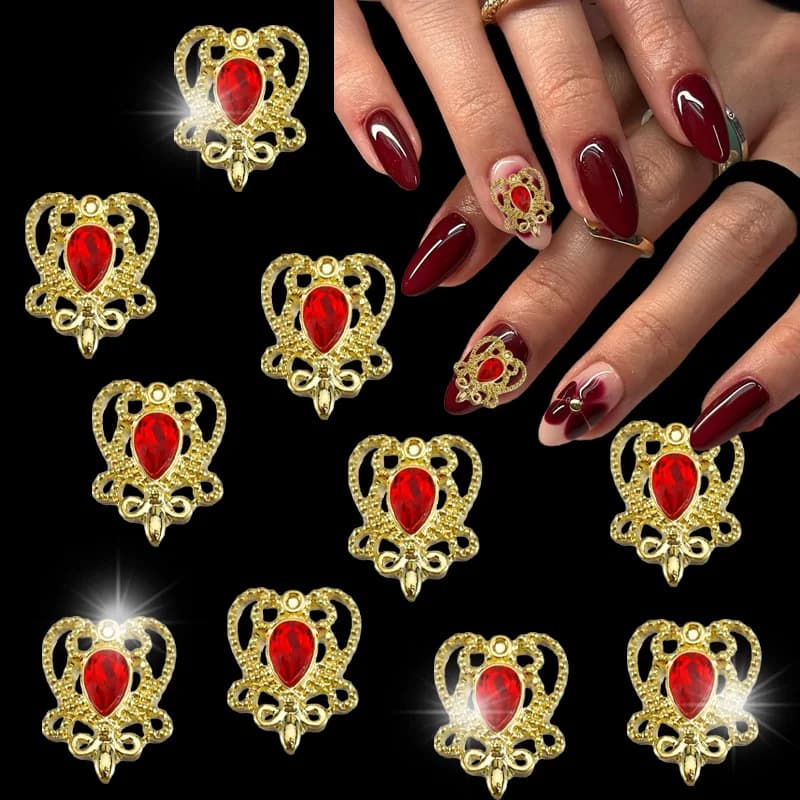 30 pezzi di nail art in lega di scettro a forma di cuore con bordo in pizzo goffrato barocco transfrontaliero, bacchetta magica Sailor Moon, pietra preziosa per unghie.